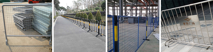 臨時護欄網臨時護欄網,又可以稱為移動圍欄,臨時隔離欄,移動式安全圍欄網 分類:臨時護欄從工藝上來看可以分為兩種1.焊接網臨時護欄2.編織網臨時護欄。 1.焊接網臨時護欄網 主要規格如下 絲徑:3.6-6mm 孔徑:50X200mm 75X150mm 80X160mm 100X200mm等 網片高度:1.0-2.0m 網片寬度:2.0-3.0m 立柱:方形柱 圓形柱 桃形柱 新型防盜柱 表面處理:熱度鋅、 浸塑、 噴塑、 噴砂、 靜電噴涂等。 顏色:以綠色為主(黃色,藍色等) 以上規格,顏色等也可根據客戶需要加工定做。 2.編織網臨時護欄 主要規格如下 絲徑:1.5-4mm 孔徑:50X50mm 60X60mm 70X70mm 等 網片規格:1mX2m 1.5mX2m 2mX2.5m 2mx3m等。 立柱:方形柱 圓形柱 表面處理:PVC包塑 熱鍍鋅 顏色:主要以綠色,藍色為主。 以上規格可根據客戶需求加工定做。 臨時護欄網是適用臨時隔離,臨時隔斷,臨時圈圍,是靈活性極強的產品。 主要采用可拆接構件將護欄主片與底座或防護柱進行標準連接,等特定需要的時候可輕松拆除,進行移動安裝。 主要構造特點:網片比較小巧,底座安全性能強,造型美觀,可根據客戶需要定做生產。